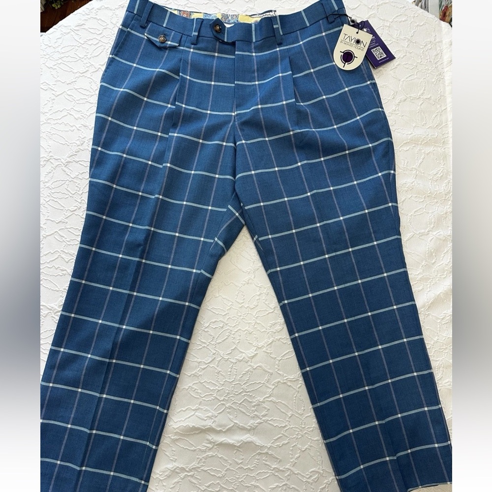 Tayion Collection Mens 36x26 Classic-Fit Wool-Blend check Dress Pants Trousers